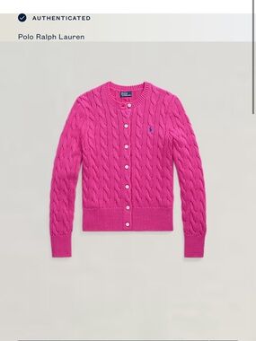 Polo Ralph Lauren Pink Cable Knit Button Down Cotton Crewneck Cardigan Sz XS